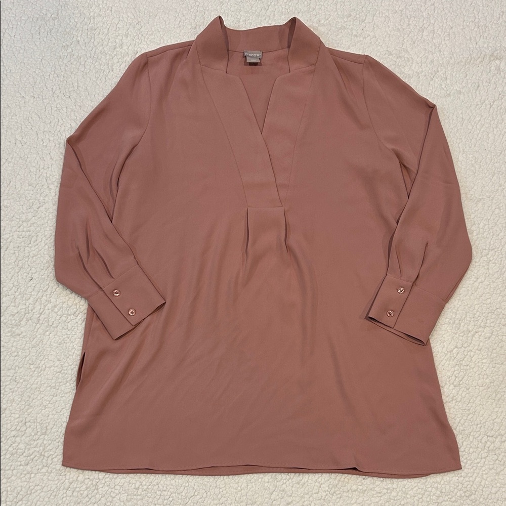 Chico's Matte Satin Tunic size 14 Dusty Rose Mauve Pink Notched Collar